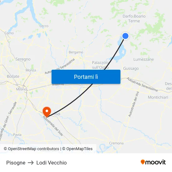 Pisogne to Lodi Vecchio map