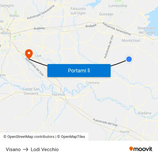 Visano to Lodi Vecchio map