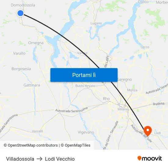 Villadossola to Lodi Vecchio map