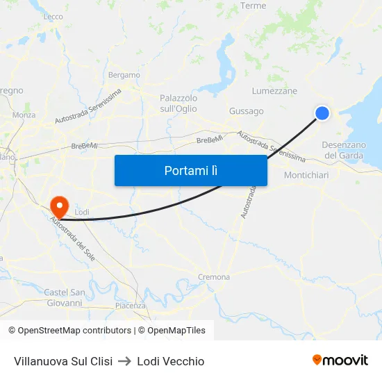 Villanuova Sul Clisi to Lodi Vecchio map