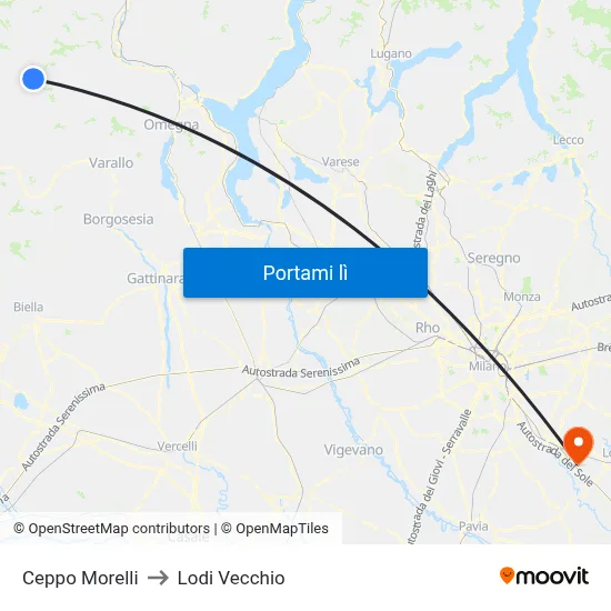 Ceppo Morelli to Lodi Vecchio map