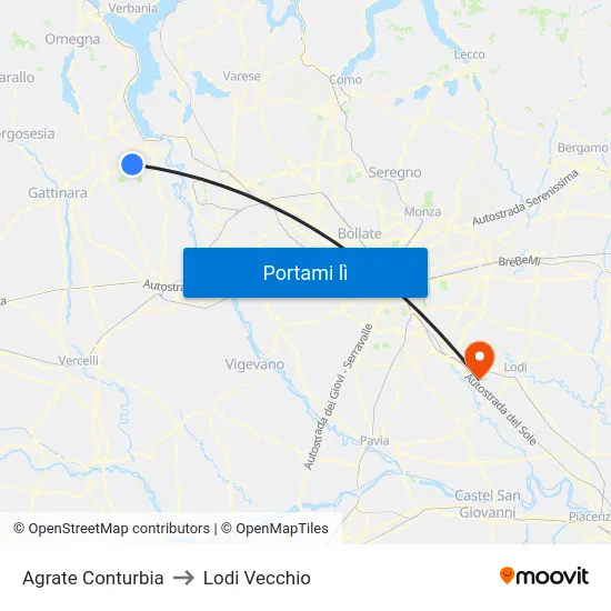 Agrate Conturbia to Lodi Vecchio map