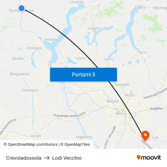 Crevoladossola to Lodi Vecchio map