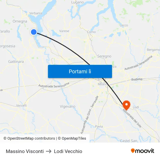 Massino Visconti to Lodi Vecchio map