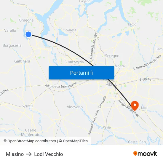 Miasino to Lodi Vecchio map