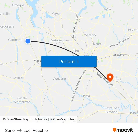 Suno to Lodi Vecchio map