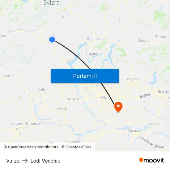 Varzo to Lodi Vecchio map