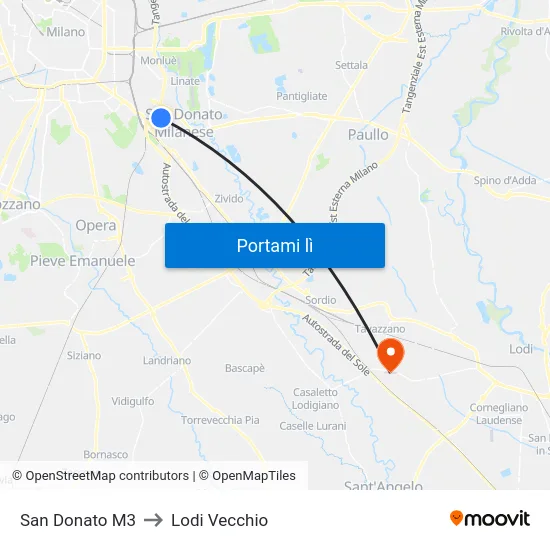 San Donato M3 to Lodi Vecchio map