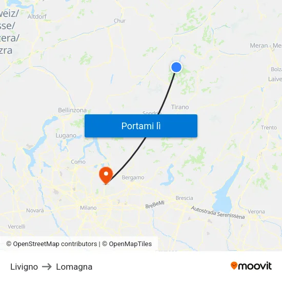Livigno to Lomagna map