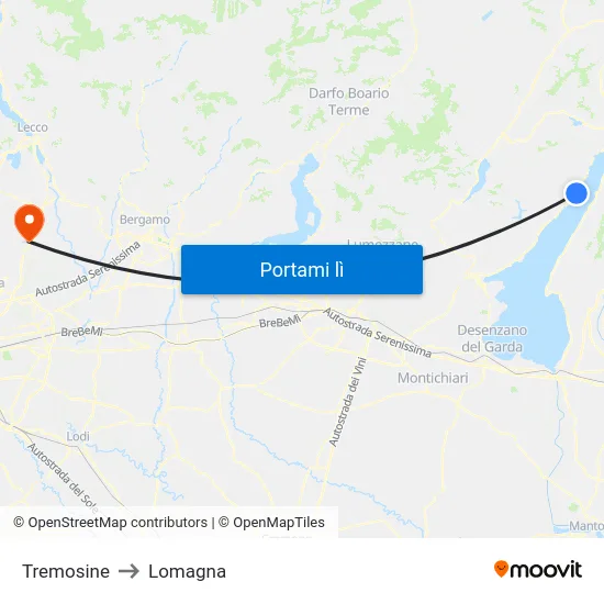 Tremosine to Lomagna map