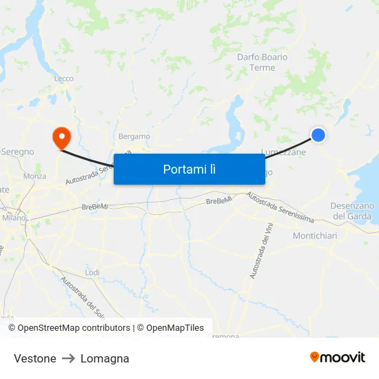 Vestone to Lomagna map