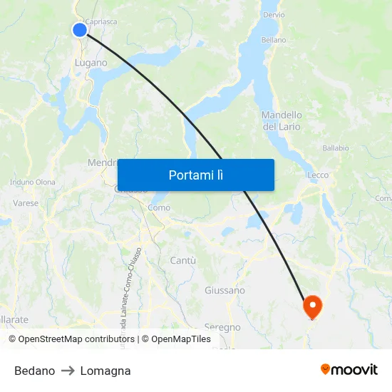 Bedano to Lomagna map