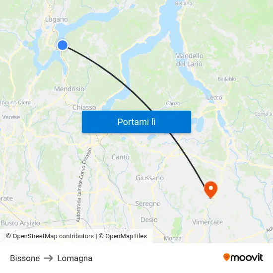 Bissone to Lomagna map