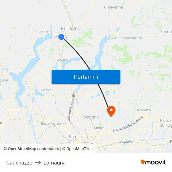 Cadenazzo to Lomagna map