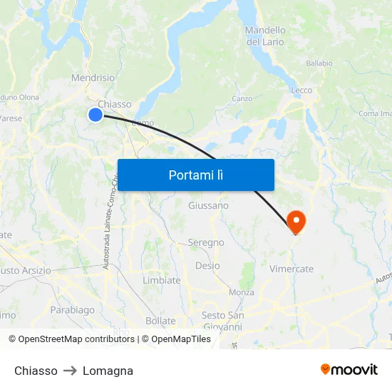 Chiasso to Lomagna map