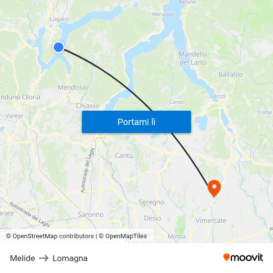 Melide to Lomagna map