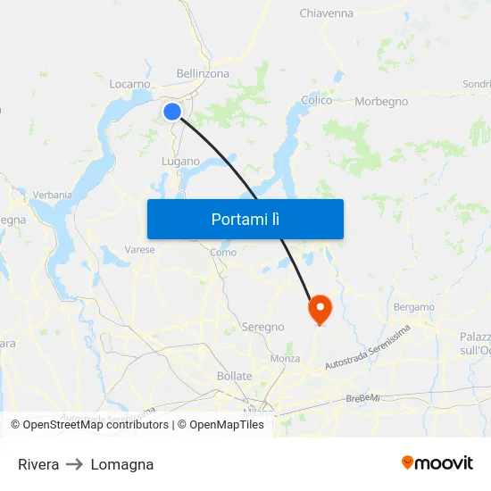 Rivera to Lomagna map