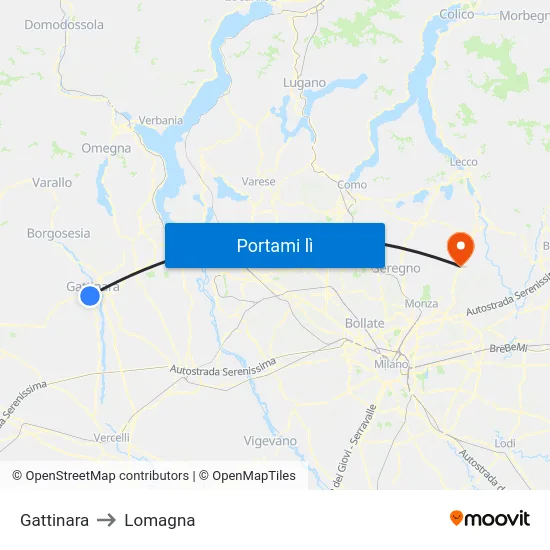 Gattinara to Lomagna map