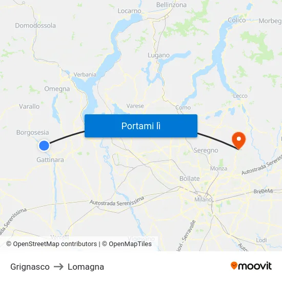 Grignasco to Lomagna map