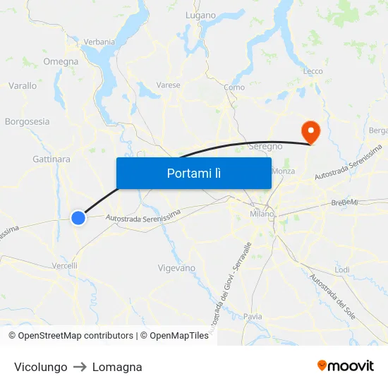 Vicolungo to Lomagna map