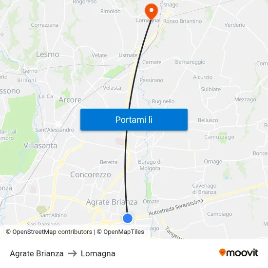 Agrate Brianza to Lomagna map