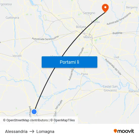 Alessandria to Lomagna map