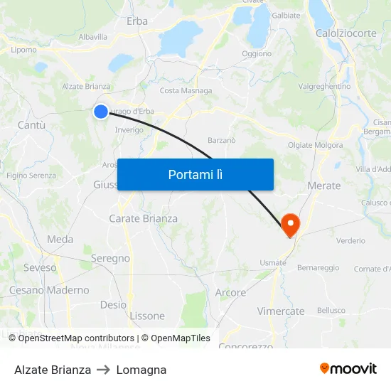 Alzate Brianza to Lomagna map