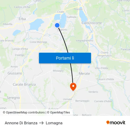 Annone Di Brianza to Lomagna map