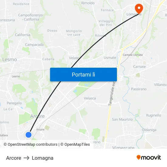 Arcore to Lomagna map