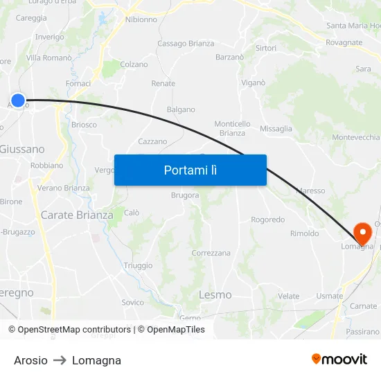 Arosio to Lomagna map
