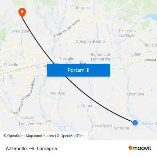 Azzanello to Lomagna map