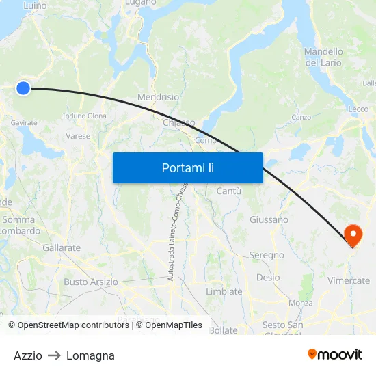 Azzio to Lomagna map