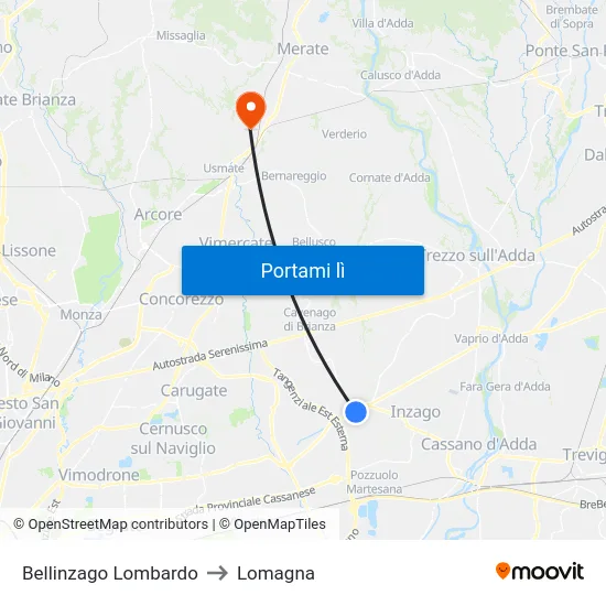 Bellinzago Lombardo to Lomagna map