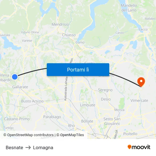 Besnate to Lomagna map