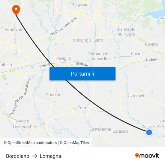 Bordolano to Lomagna map
