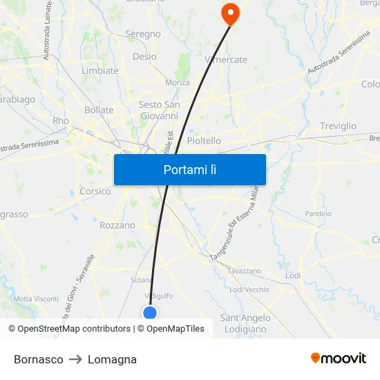 Bornasco to Lomagna map