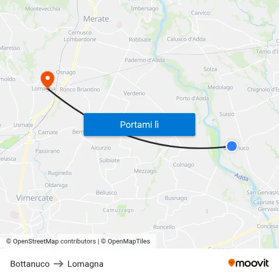 Bottanuco to Lomagna map