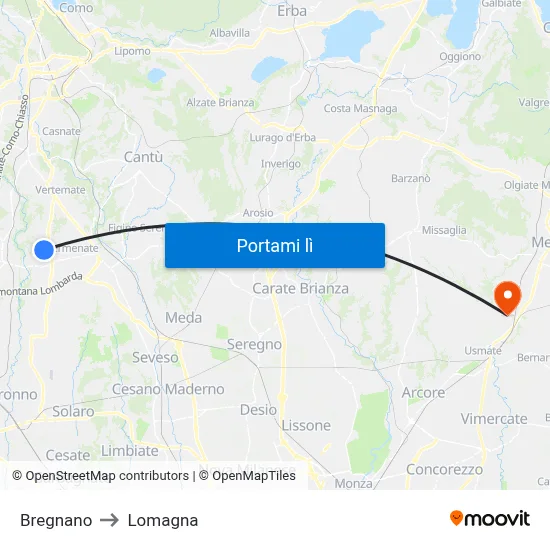 Bregnano to Lomagna map