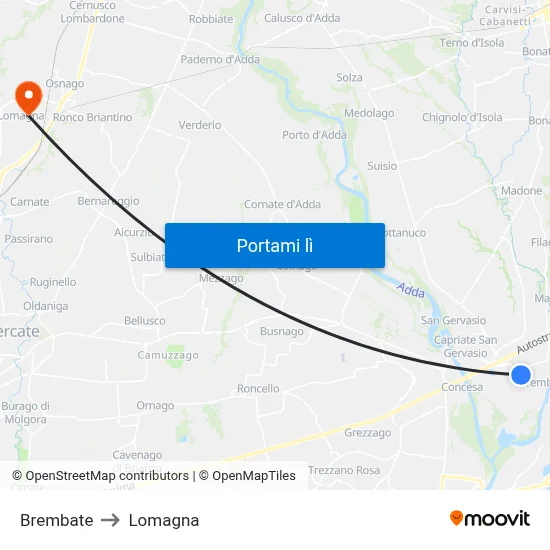 Brembate to Lomagna map