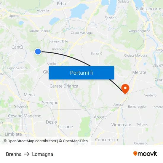 Brenna to Lomagna map