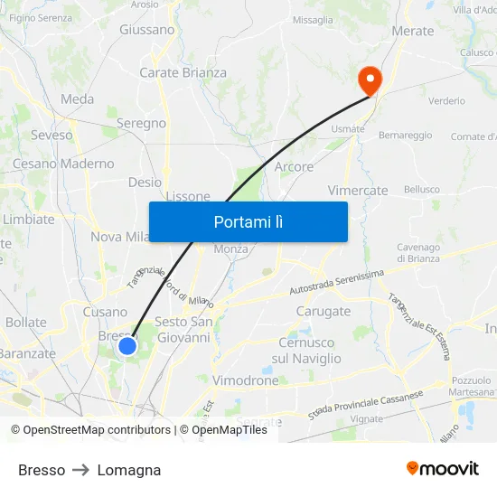 Bresso to Lomagna map