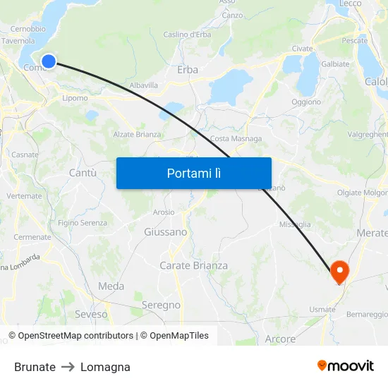Brunate to Lomagna map