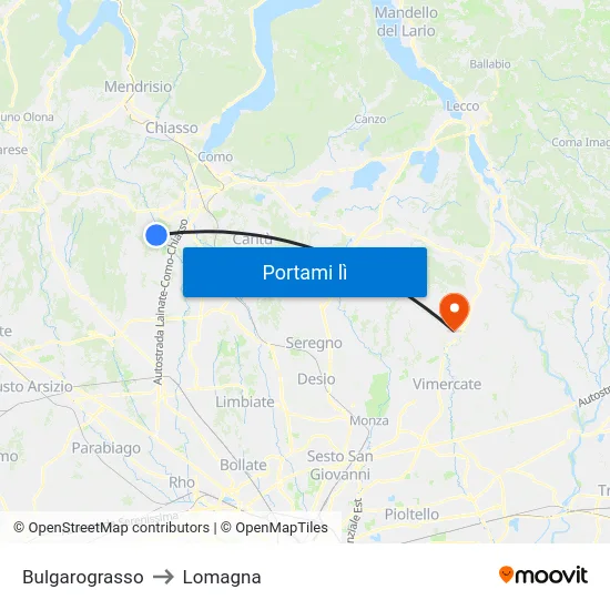 Bulgarograsso to Lomagna map