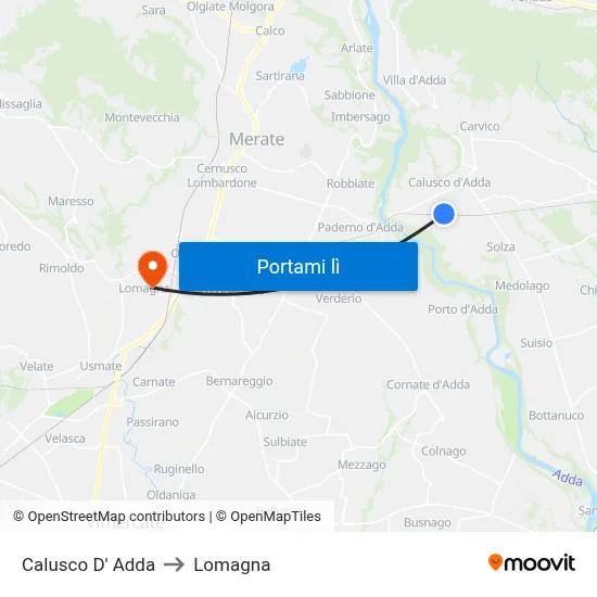 Calusco D' Adda to Lomagna map