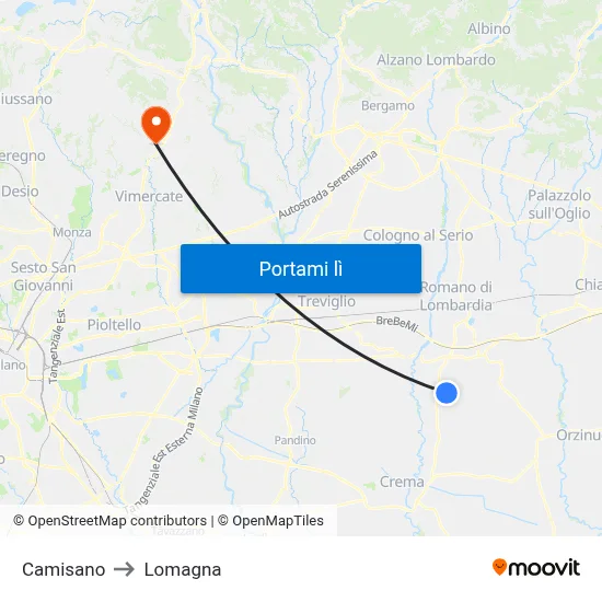 Camisano to Lomagna map