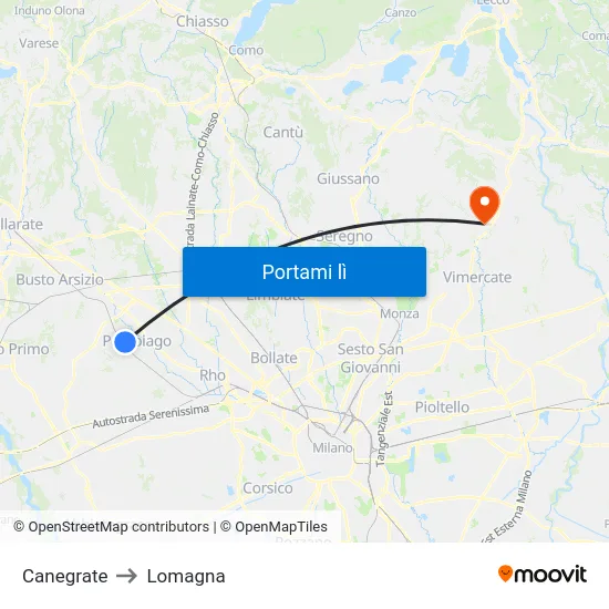 Canegrate to Lomagna map
