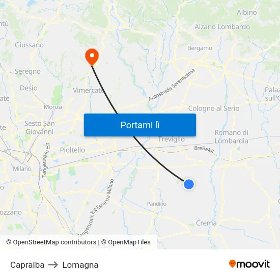 Capralba to Lomagna map