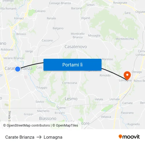 Carate Brianza to Lomagna map