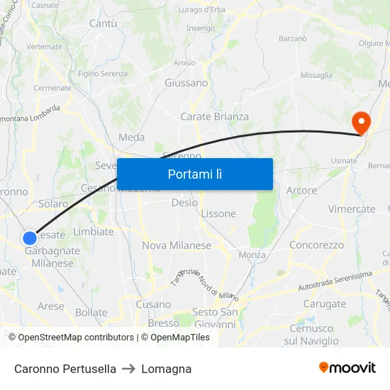 Caronno Pertusella to Lomagna map