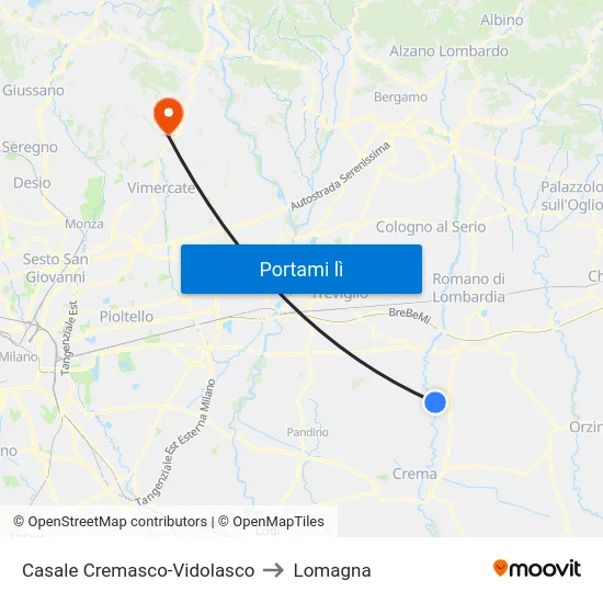 Casale Cremasco-Vidolasco to Lomagna map
